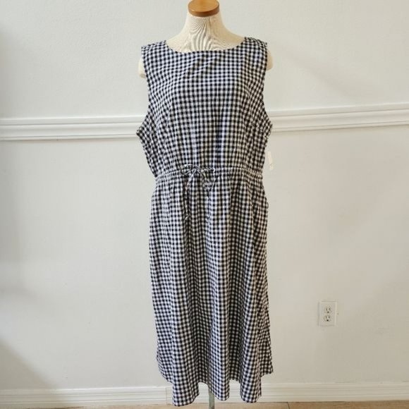 beachlunchlounge Dresses & Skirts - BEACHLUNCHLOUNGE Gingham Cutout Back Midi Dress, color black/white Size XXL